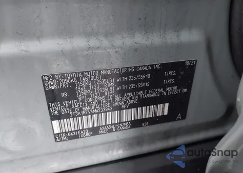 2021 Toyota Rav4 Xle Premium z USA, uszkodzony, nr VIN 2T3A1RFV4MW233843